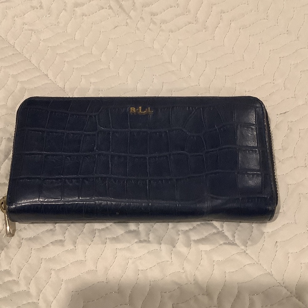 Lauren Ralph Lauren Navy Croc-Embossed Zip Wallet